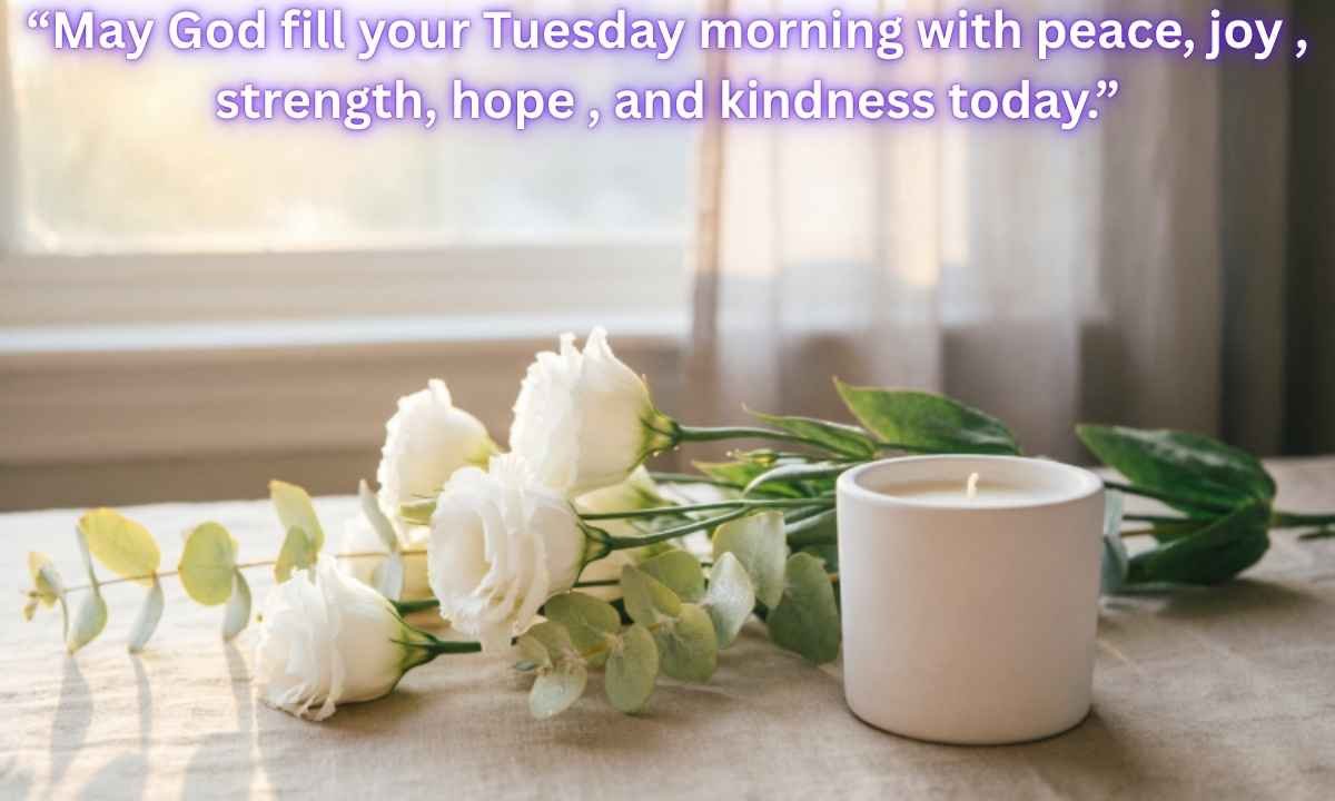 Good Morning Tuesday Blessings Image: "May God fill your Tuesday morning with peace, joy , strength, hope , and kindness today."