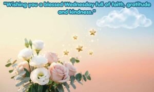 Happy Wednesday Blessings Image: "Wishing you a blessed Wednesday full of faith, gratitude and kindness."